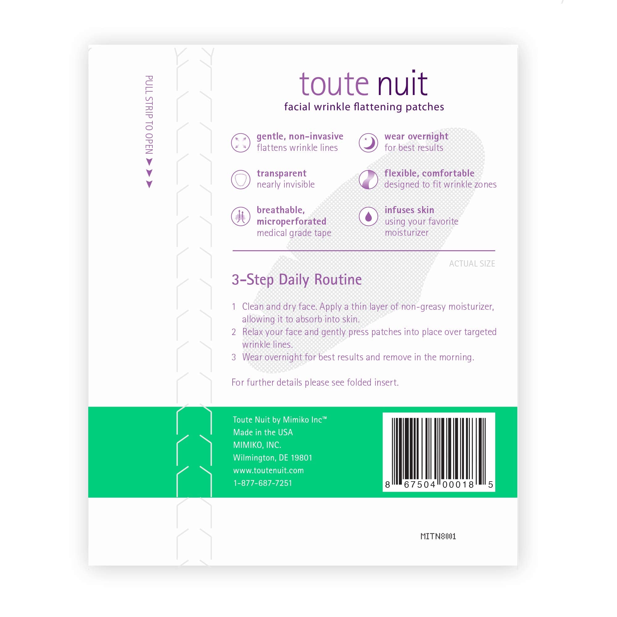 Toute Nuit hypoallergenic skin-safe patch with unscented materials for sensitive skin.