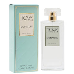 Tova Signature eau de parfum bottle closeup highlighting a timeless, versatile fragrance perfect for everyday elegance