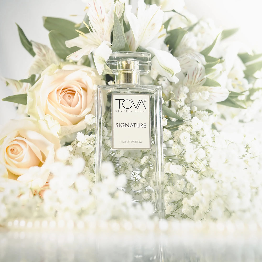 Tova Signature bottle sideview showcases elegant silhouette for classy evening wear and confidence