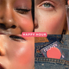 Tower 28 BeachPlease Cream Blush lip application captures dewy tint for balanced glow.