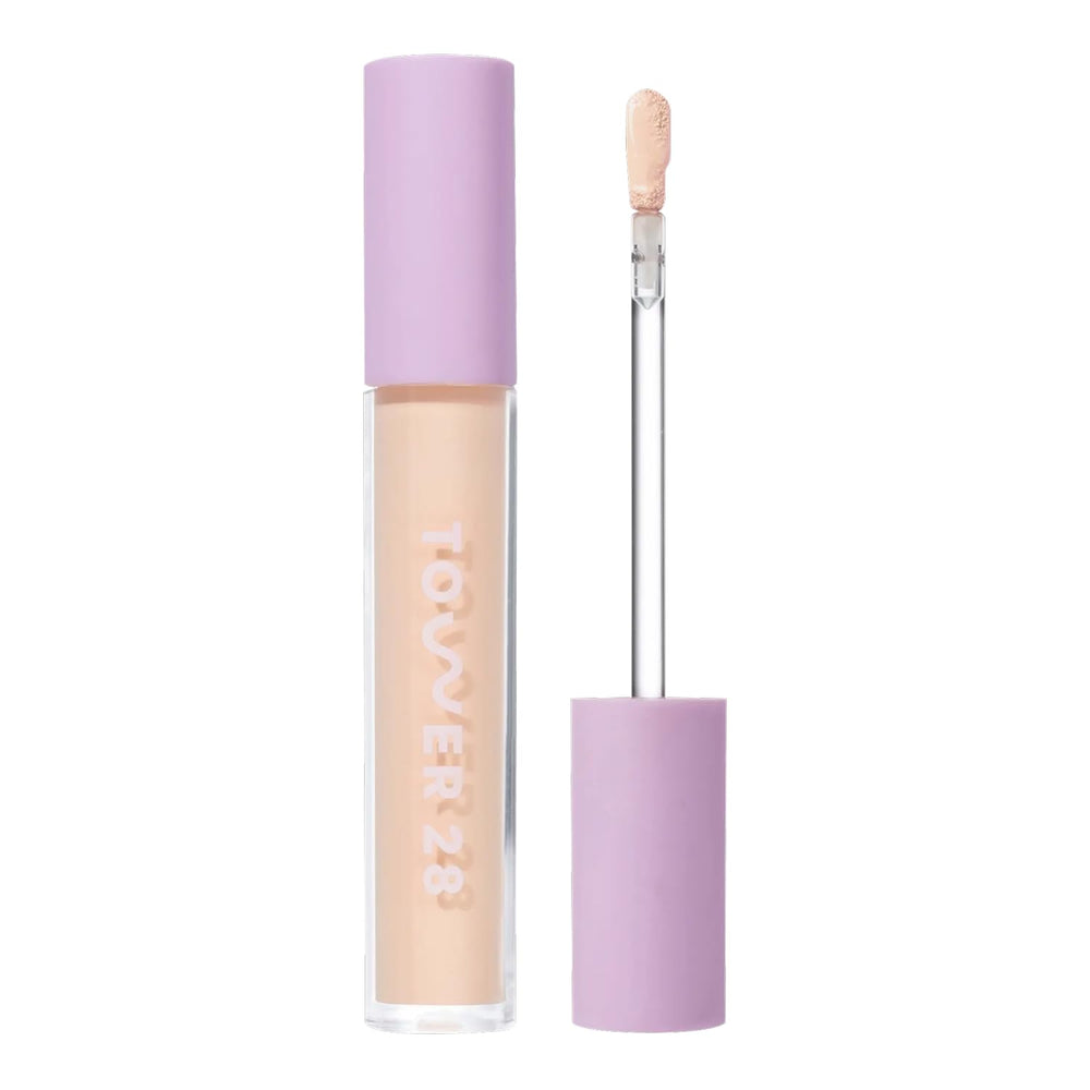 Tower 28 Beauty Swipe Serum Concealer packaging shows travel-friendly tube for quick on the go coverage