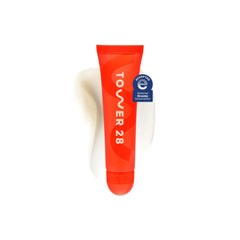 Tower 28 LipSoftie tube close-up showing silky hydration for chapped lips