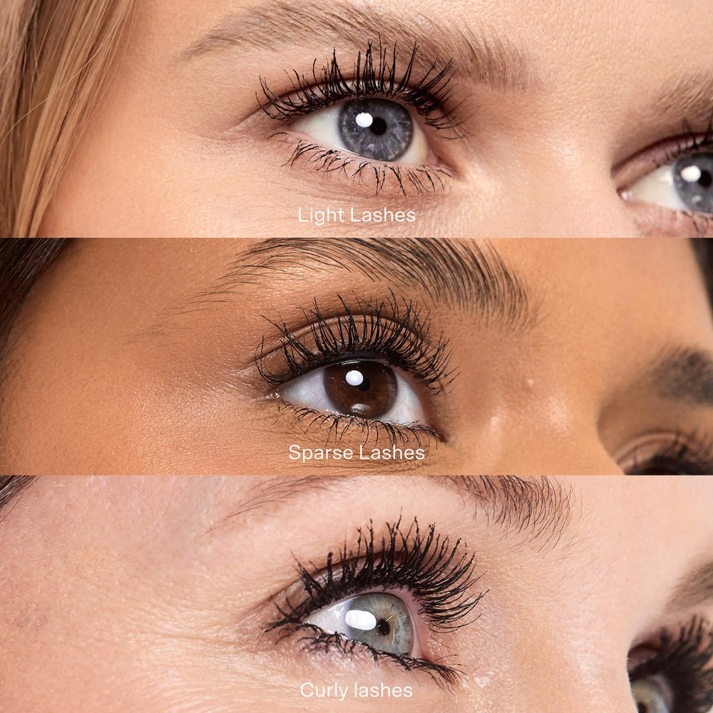 Tower 28 MakeWaves mascara demonstrating humidity-proof formula on lashes