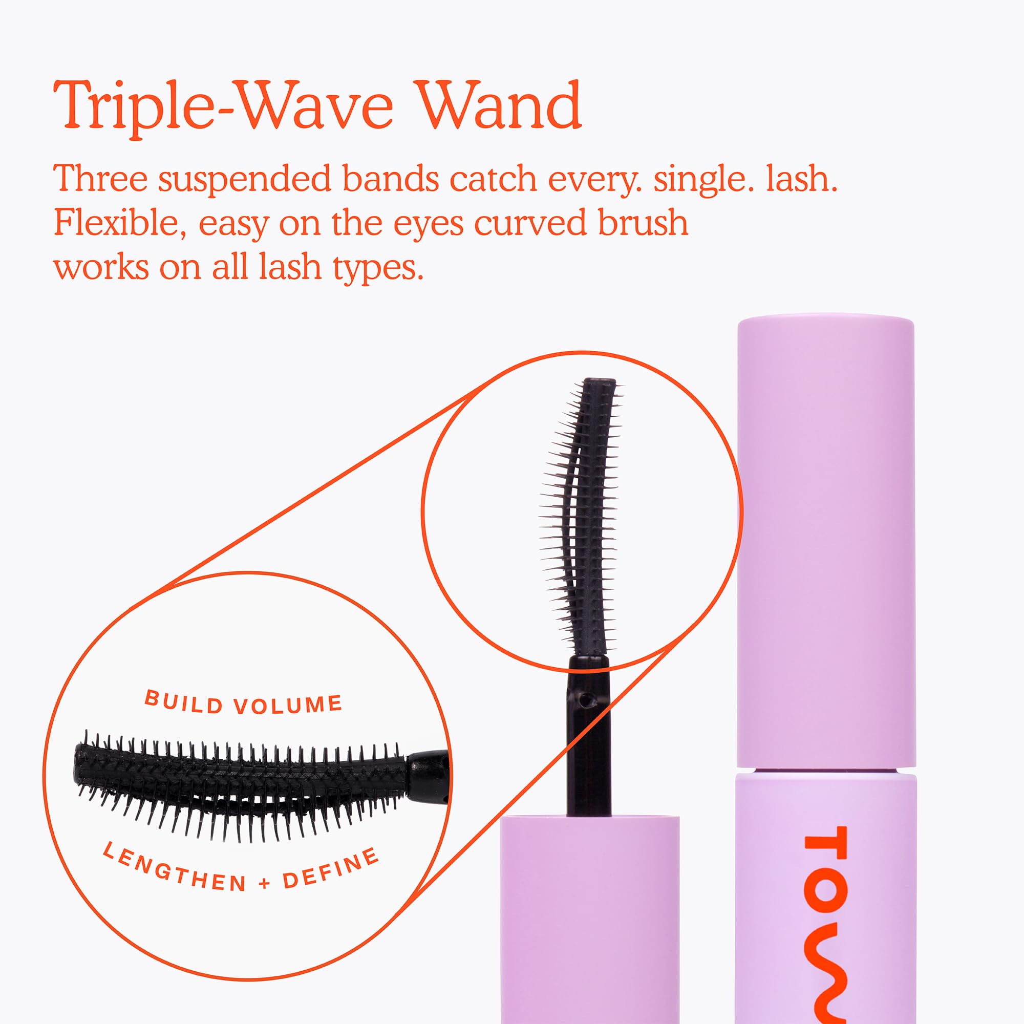 Tower 28 MakeWaves Mascara Jet wand applying a wet coat for buildable drama