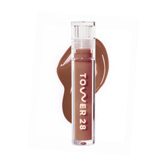 Tower 28 ShineOn Milky Lip Jelly Almond front view highlights a hydrating, non-sticky formula.