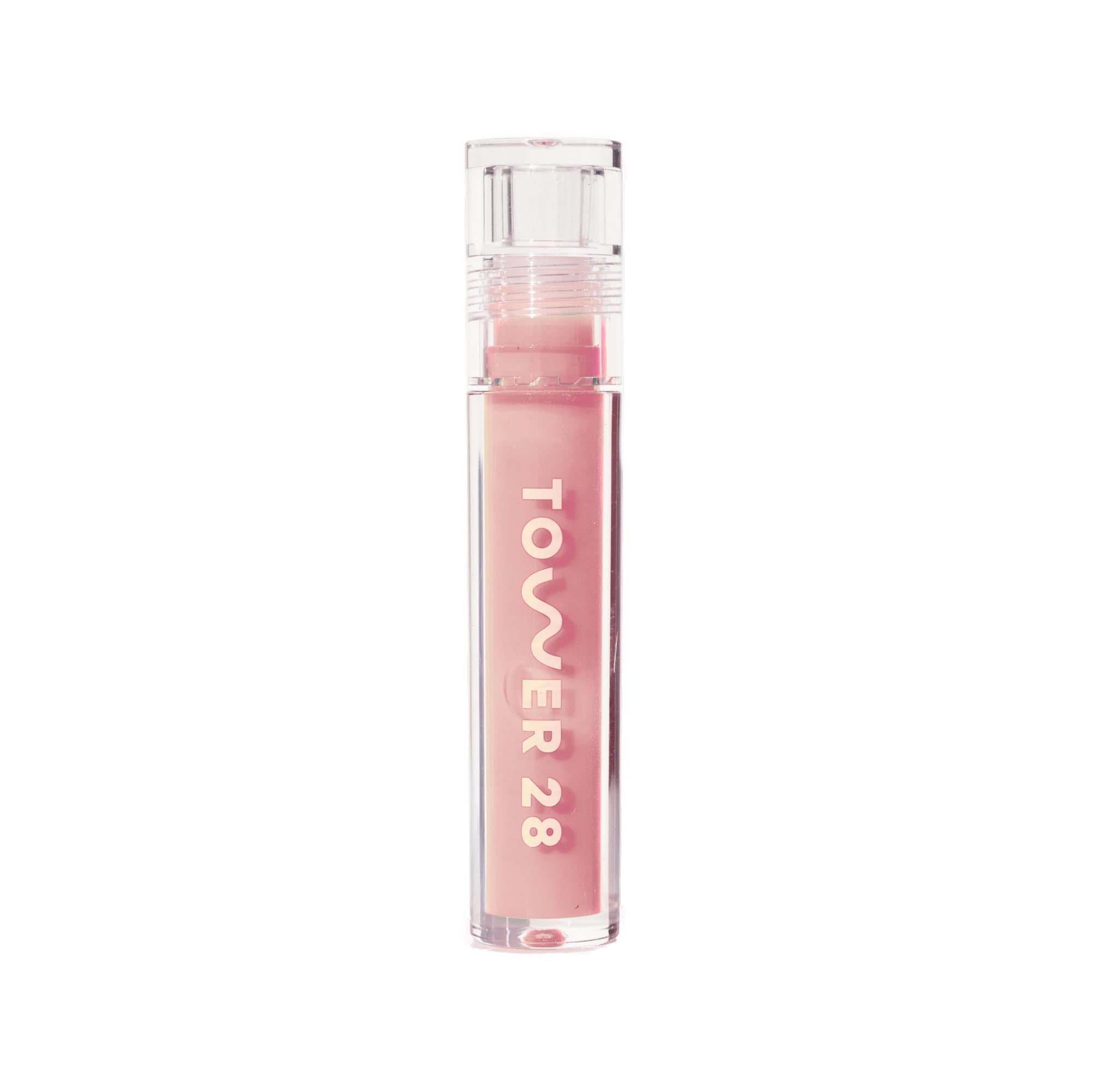 Tower 28 ShineOn Milky Lip Jelly bottle closeup for smooth hydration on lips.