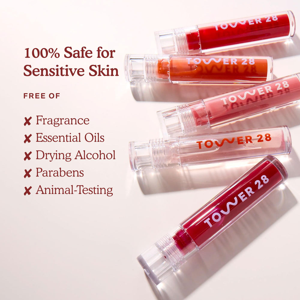 Tower 28 ShineOn Milky Lip Jelly Cashew close-up reveals non-sticky texture