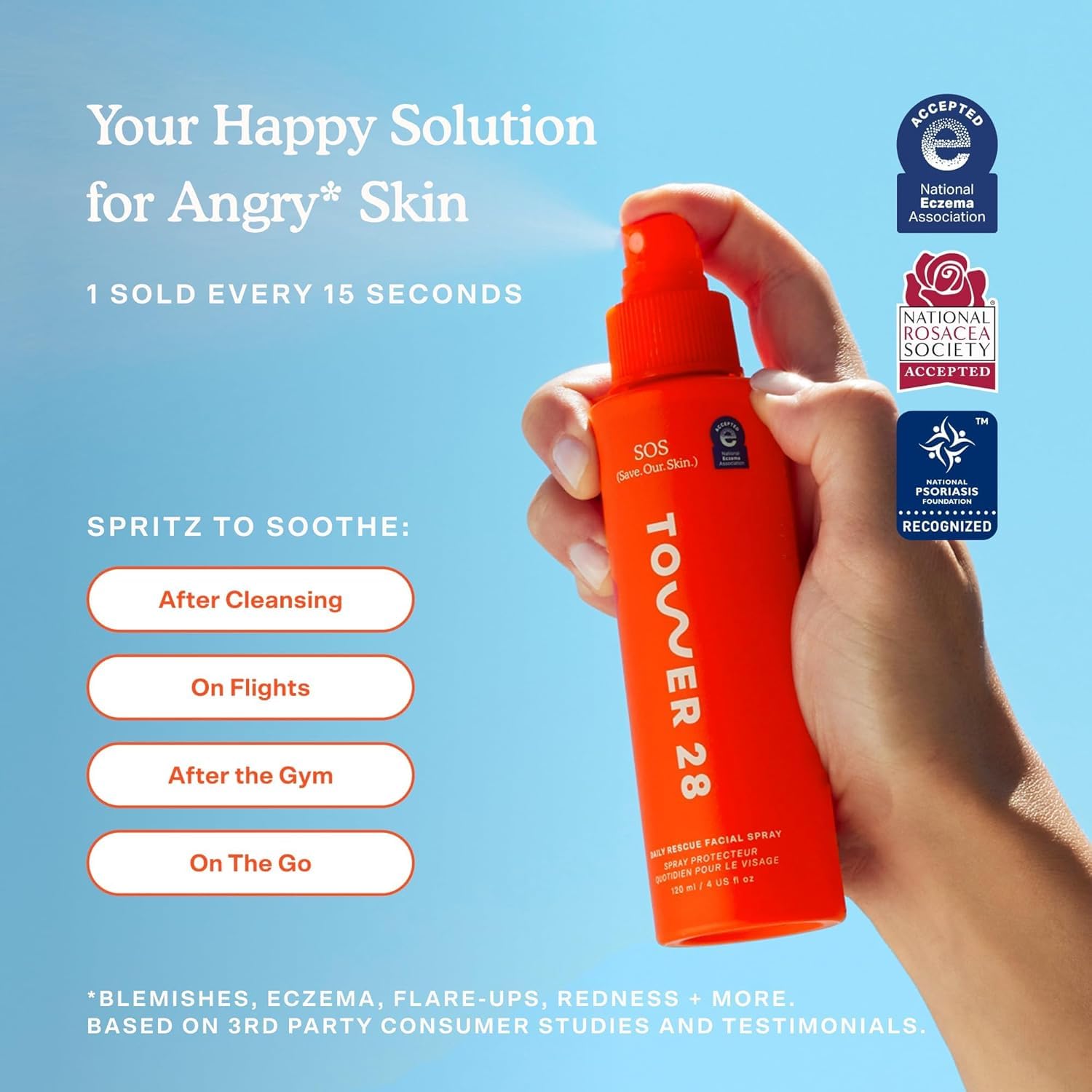 Tower 28 SOS Daily Rescue Spray packaging highlights eco-friendly design