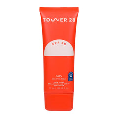 Tower 28 SOS Faceguard bottle-front shows mineral SPF 30 for sensitive skin protection