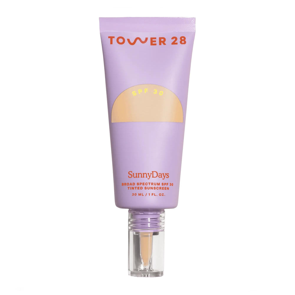 Tower 28 SunnyDays SPF 30 tinted sunscreen bottle for everyday wear and buildable coverage.