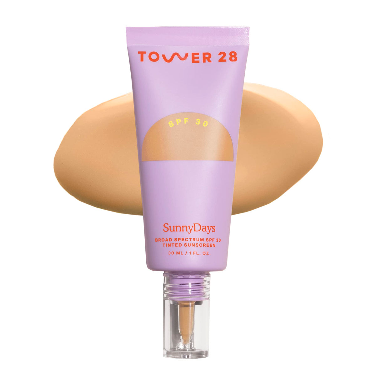 Tower 28 SunnyDays SPF 30 tinted sunscreen bottle provides non-greasy protection for sensitive skin.