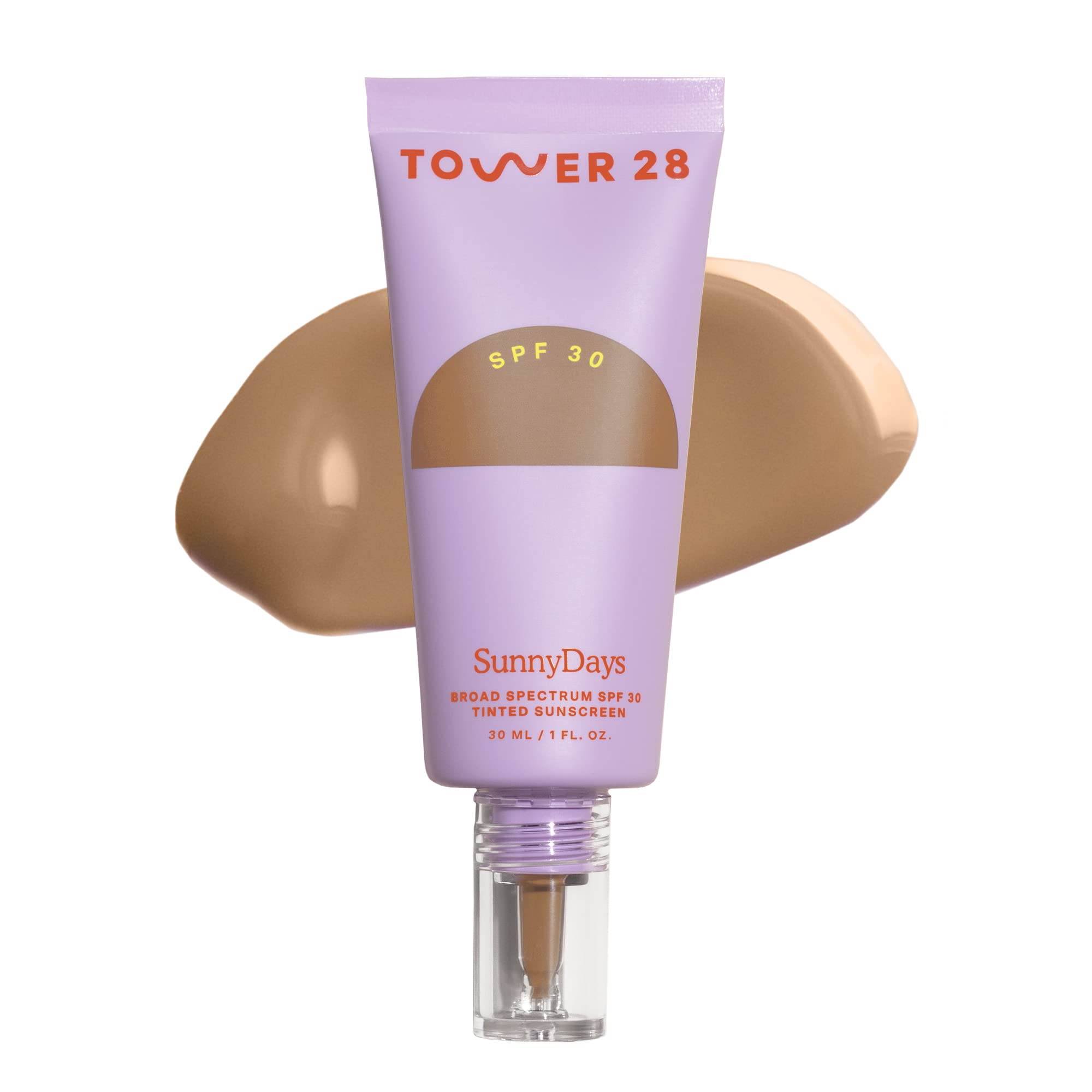 Tower 28 SunnyDays SPF 30 tinted sunscreen jar closeup showing portable protection and texture