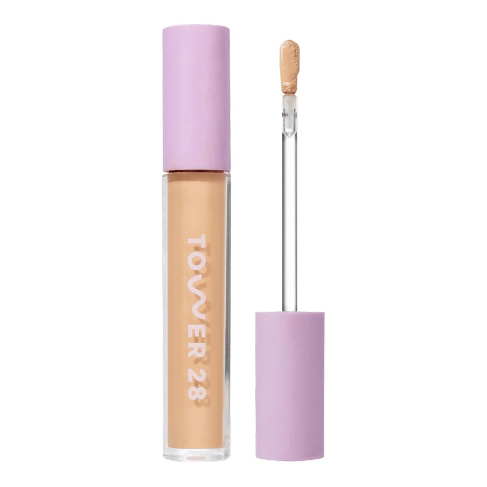 Tower 28 Swipe Serum Concealer 9.0 MDR bottle demonstrates hydrating coverage for sensitive skin.