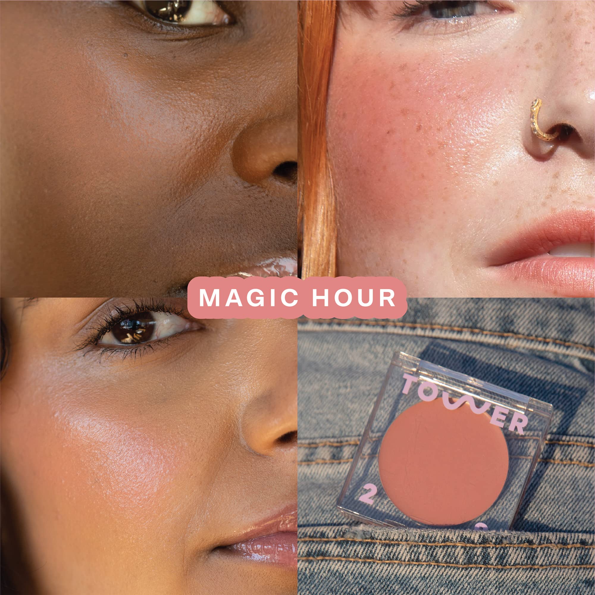 Tower 28 BeachPlease lip tint on lips shows subtle rosy glow and moisture.
