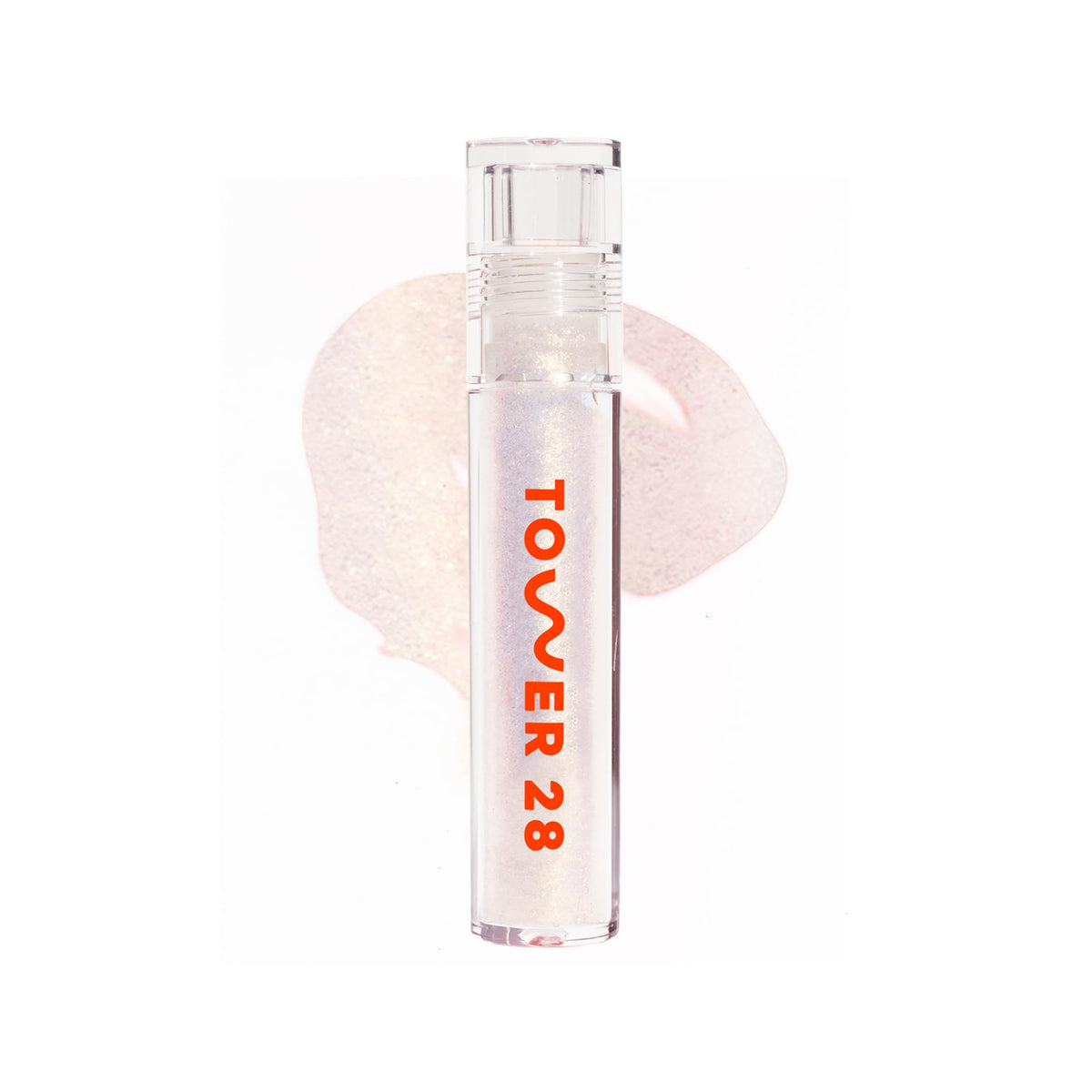 Tower 28 ShineOn Lip Jelly Magic hero application on lips delivers hydrating, non-sticky shine.
