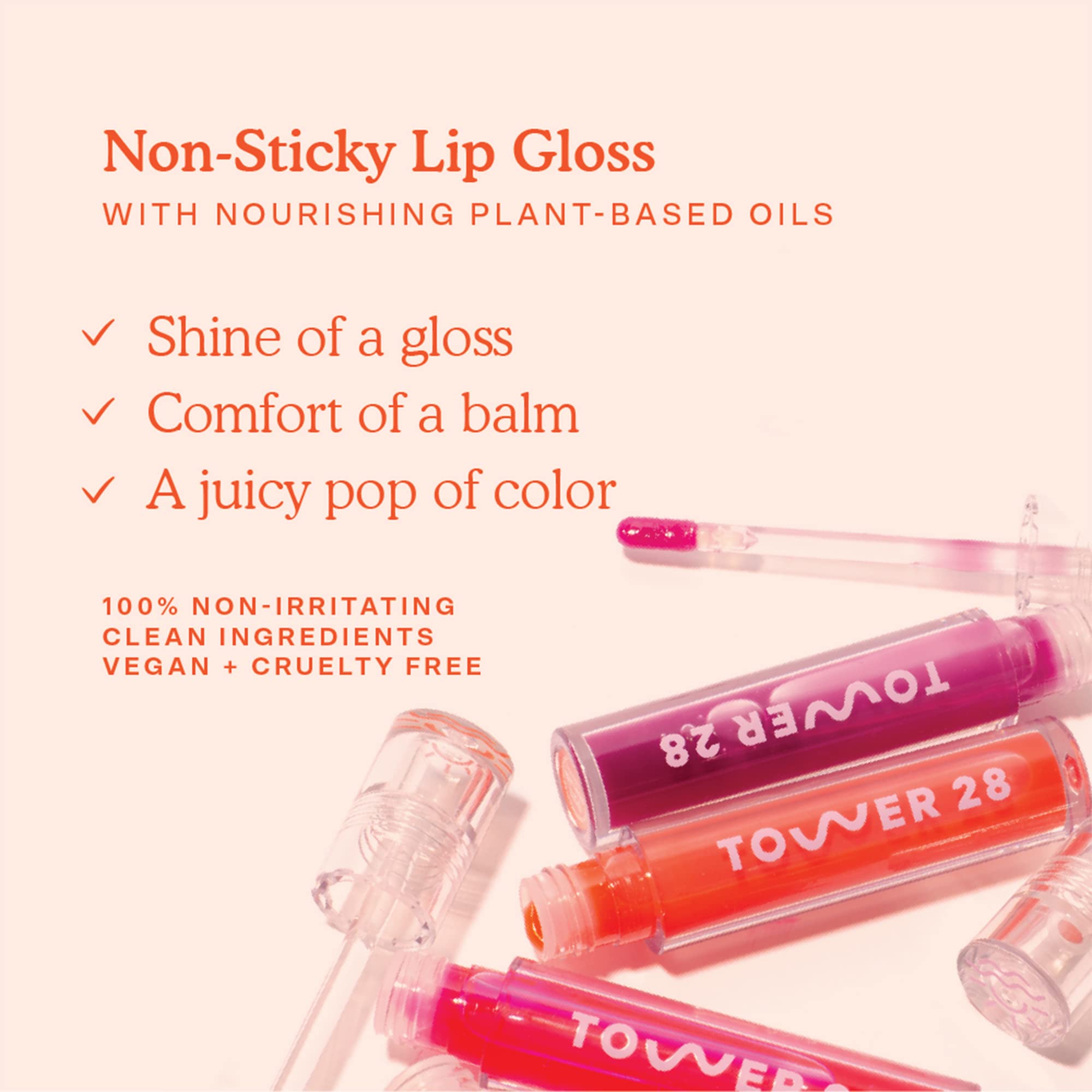 Tower 28 ShineOn Lip Jelly nude pink application on lips.