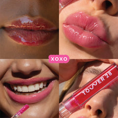 Tower 28 ShineOn Lip Jelly XOXO swatch showing milky rosy color.