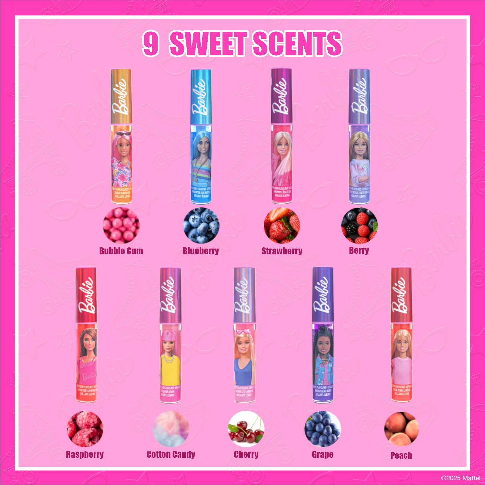 Townley Girl Barbie brillo labial algodon de azucar, formula suave y apta para juego.
