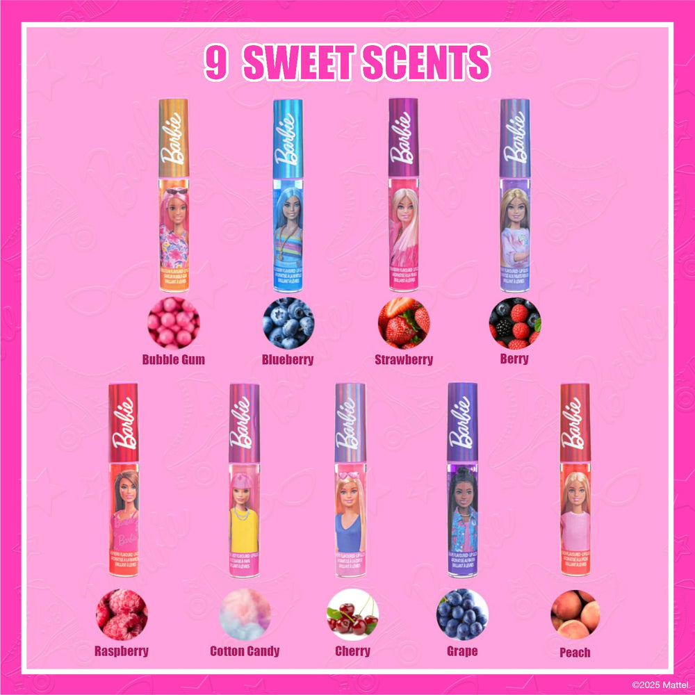 Townley Girl Barbie brillo labial algodon de azucar, formula suave y apta para juego.
