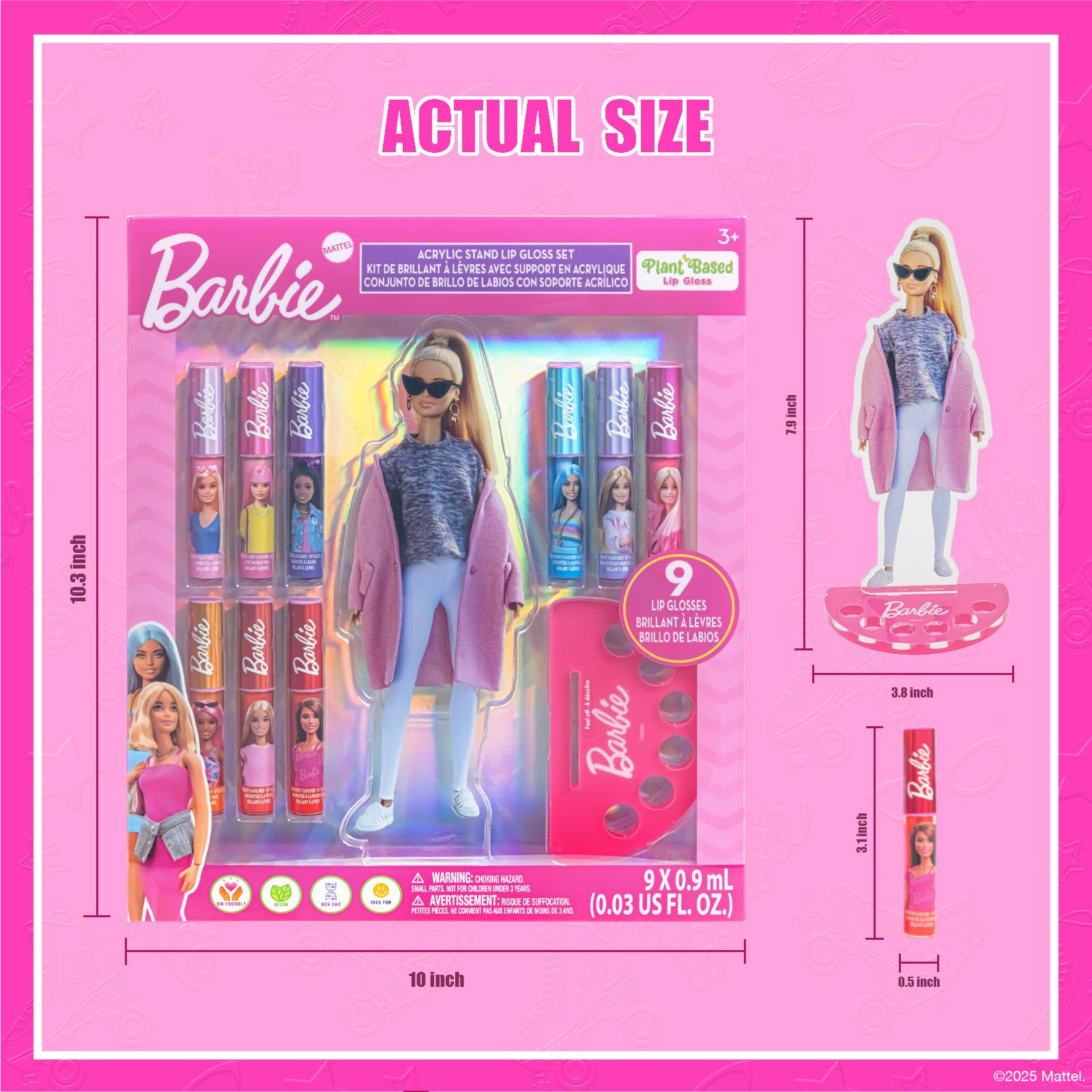 Townley Girl Barbie brillo labial sabor fresa, textura suave que facilita la aplicación.