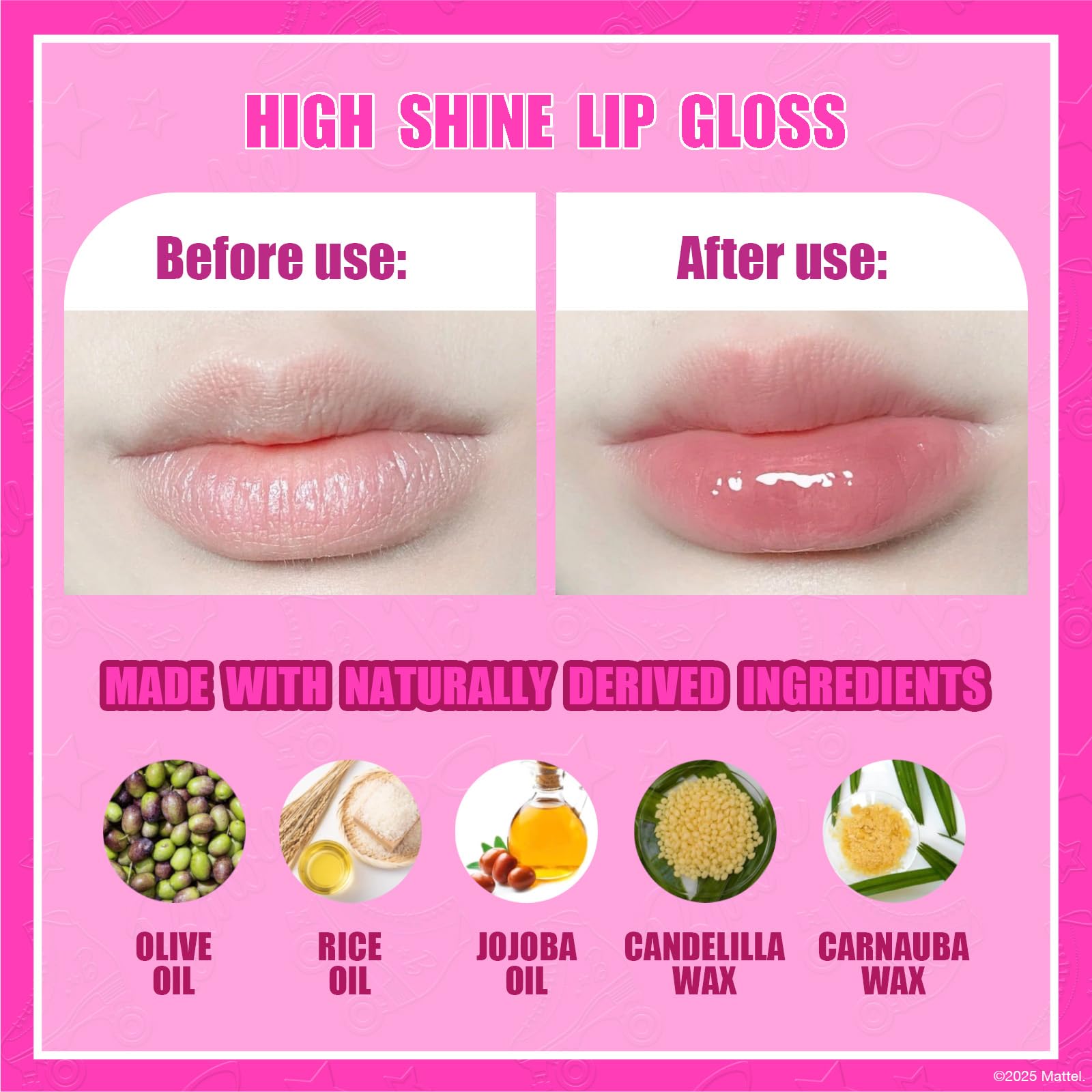 Townley Girl Barbie brillo labial sabor uva, color vibrante para disfraces y fiestas.