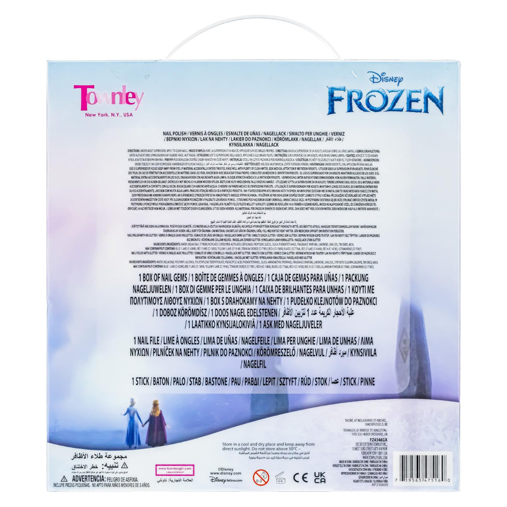 Townley Girl Disney Frozen set packaging showcases a cheerful color assortment for party favors.