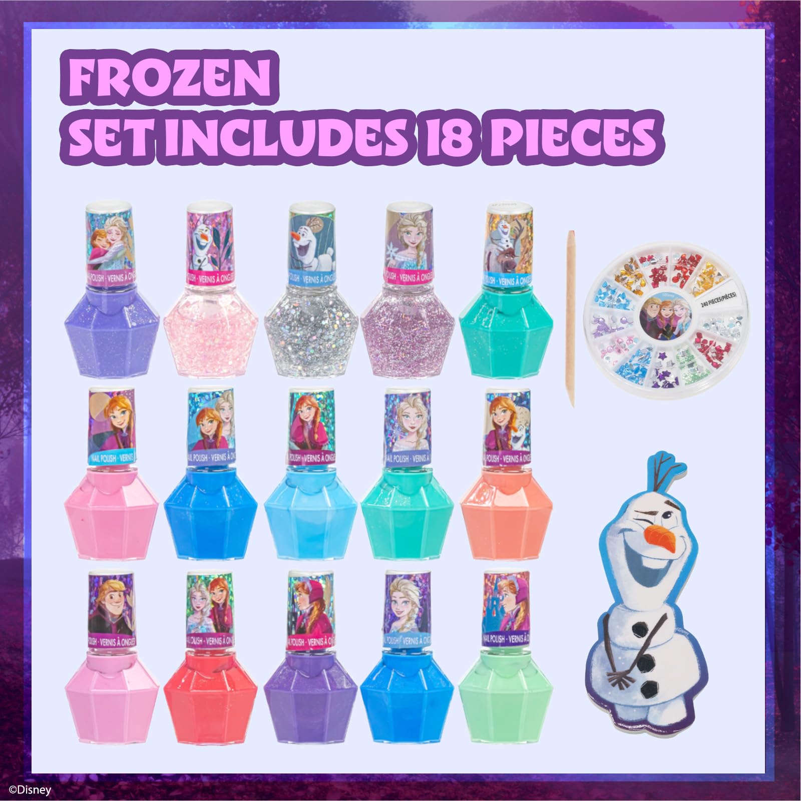 Townley Girl Disney Frozen pink shimmer polish for a cheerful, sparkly pretend-play manicure.