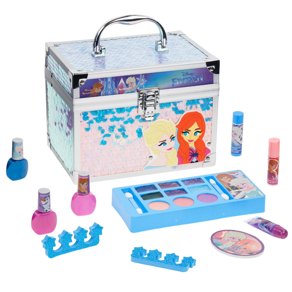 Townley Girl Disney Frozen train case open for imaginative play and easy makeup access