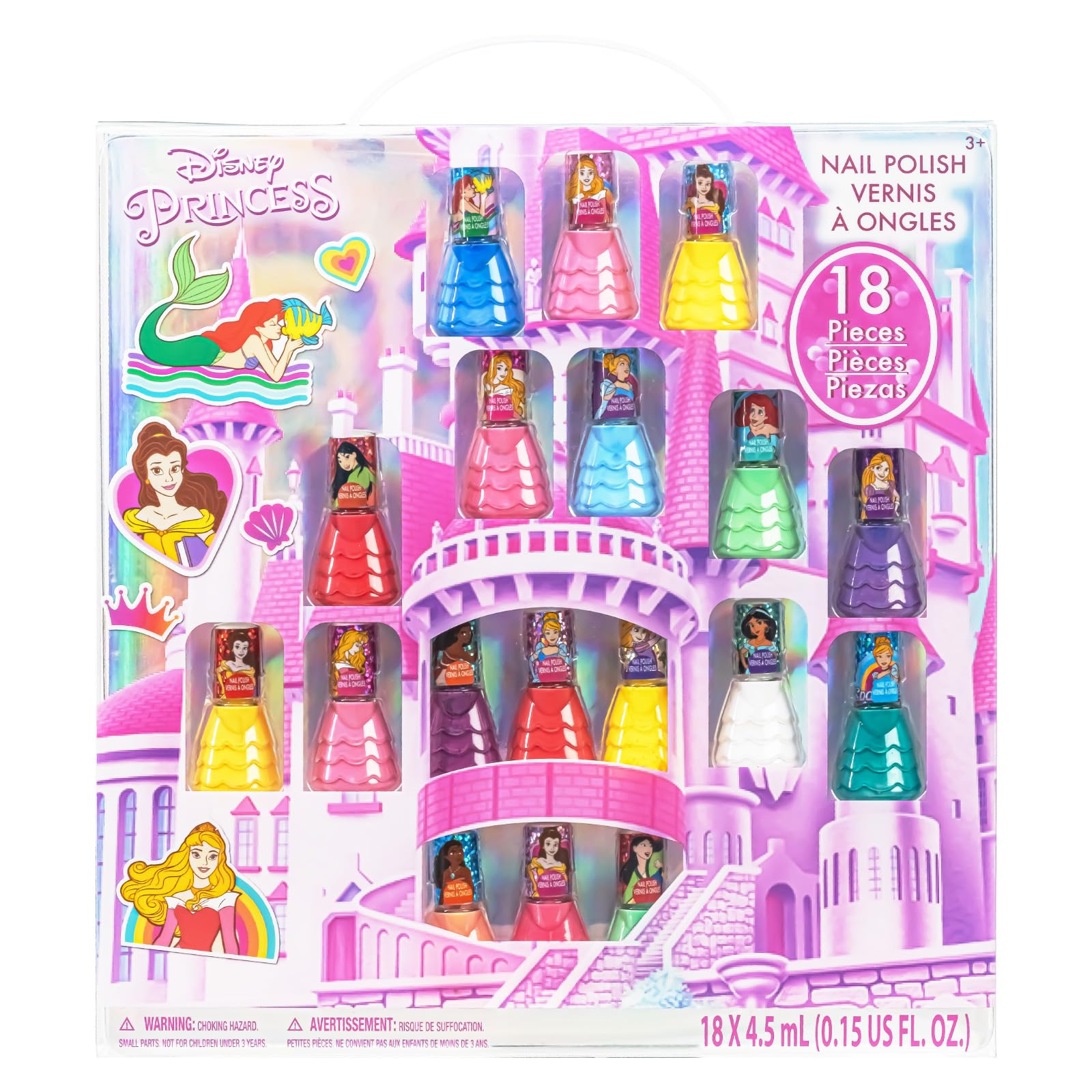 Townley Girl Disney Princess 18-piece set with castle theme packaging offers magical styling for parties.