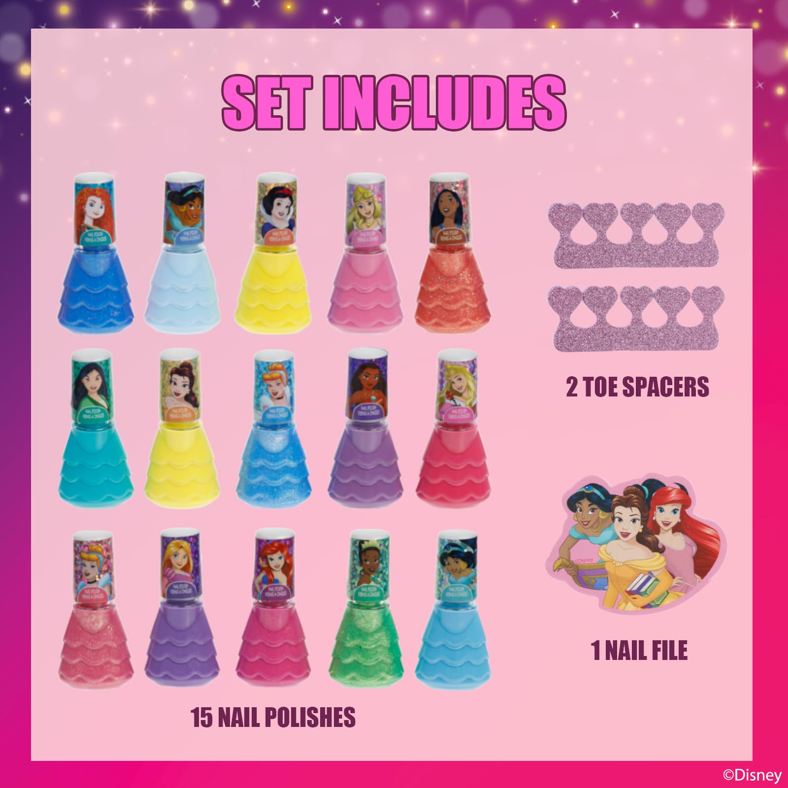 Townley Girl Disney Princess nail polish colors palette perfect for mix-and-match fun.