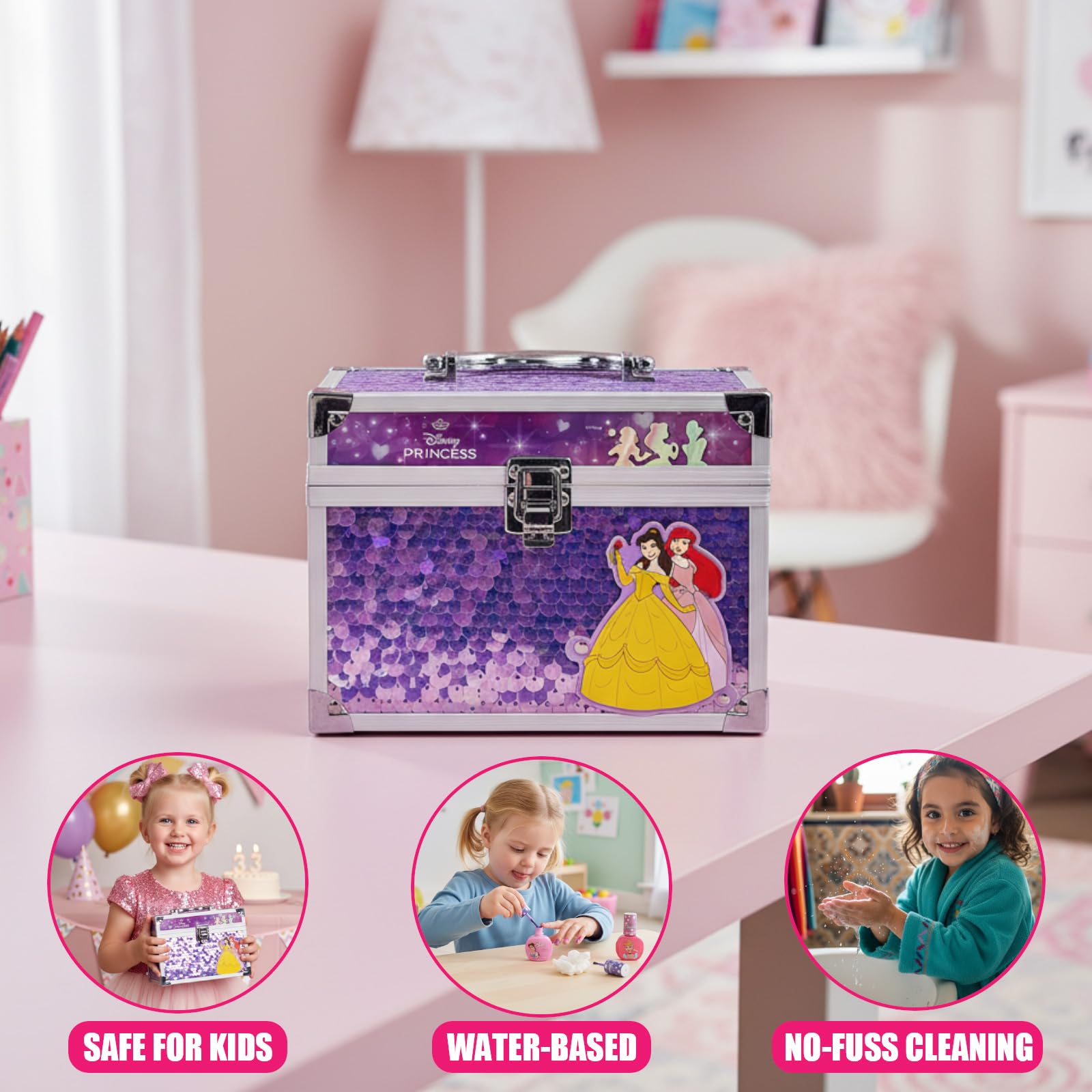 Townley Girl Disney Princess Nail Polishes pink shimmer, vibrant color for playful make-believe