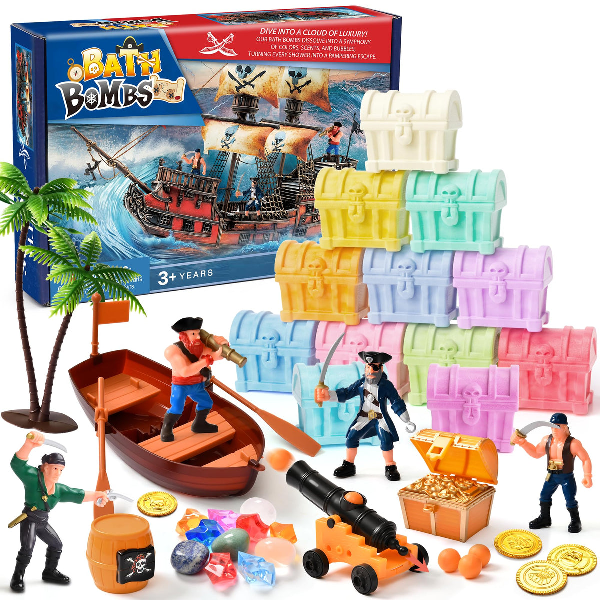 Toylink bath bombs 12-pack treasure chest reveal bright fizz for imaginative playtime.
