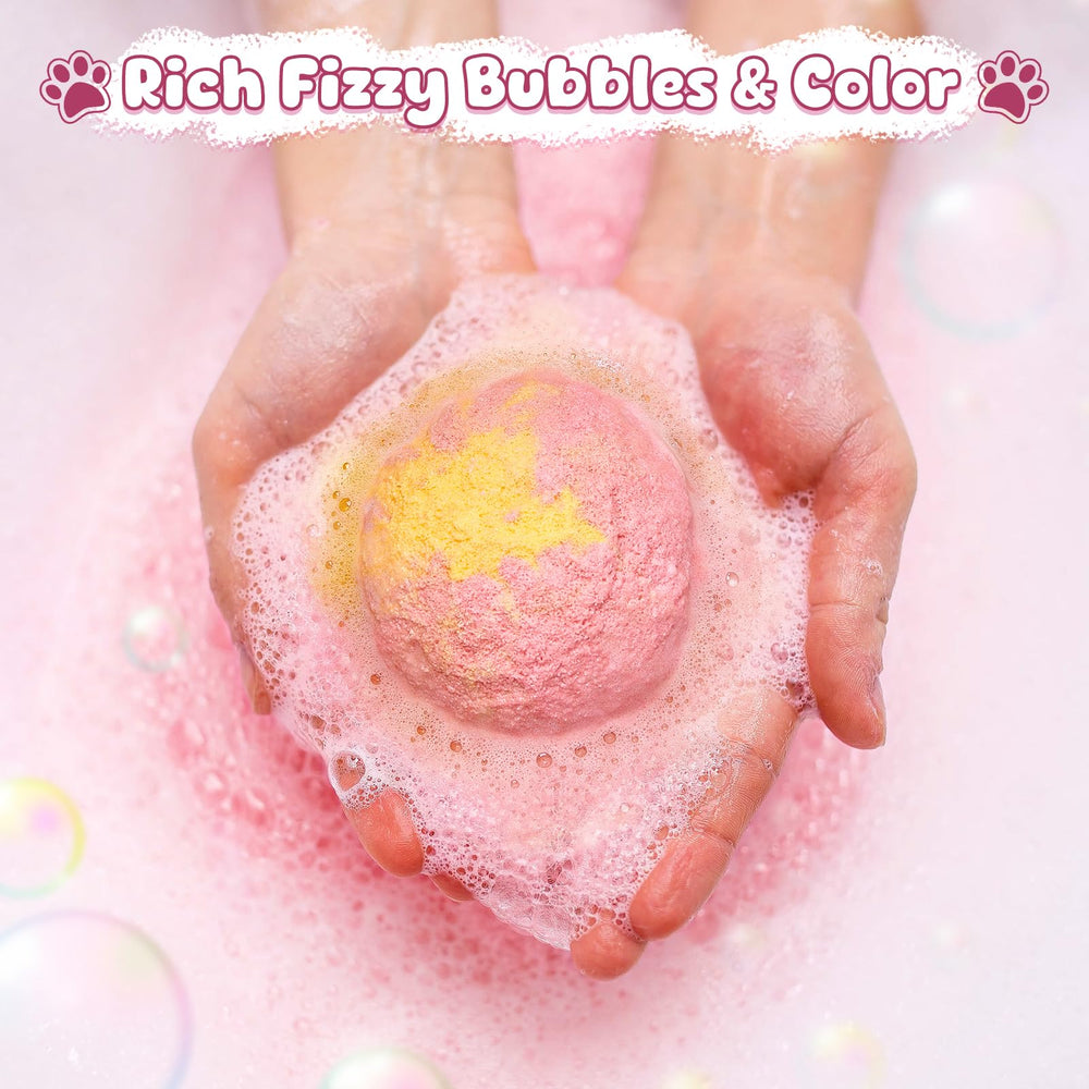 Toylink bath bombs dissolving in water create colorful fizz and rich bubbles.