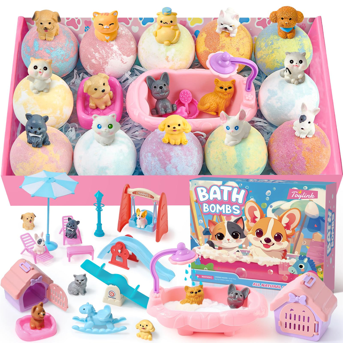 Toylink bath bombs packaging box presents a gift-ready set for kids' bath time.
