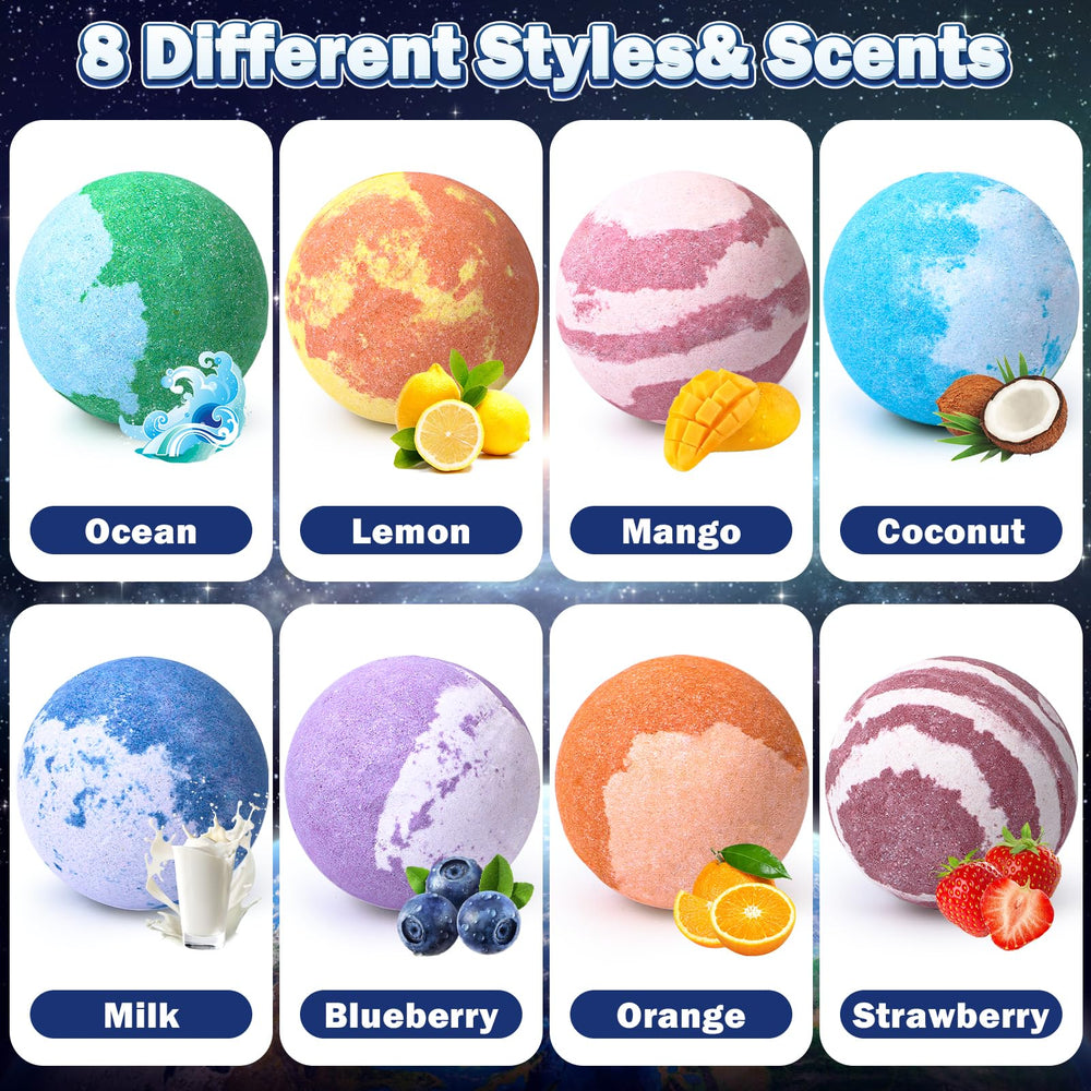 Toylink Galaxy Bath Bombs include necklace ropes for DIY gemstone necklaces.