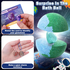 Toylink Galaxy Bath Bombs solar-system gems inside float, adding collectible discovery.