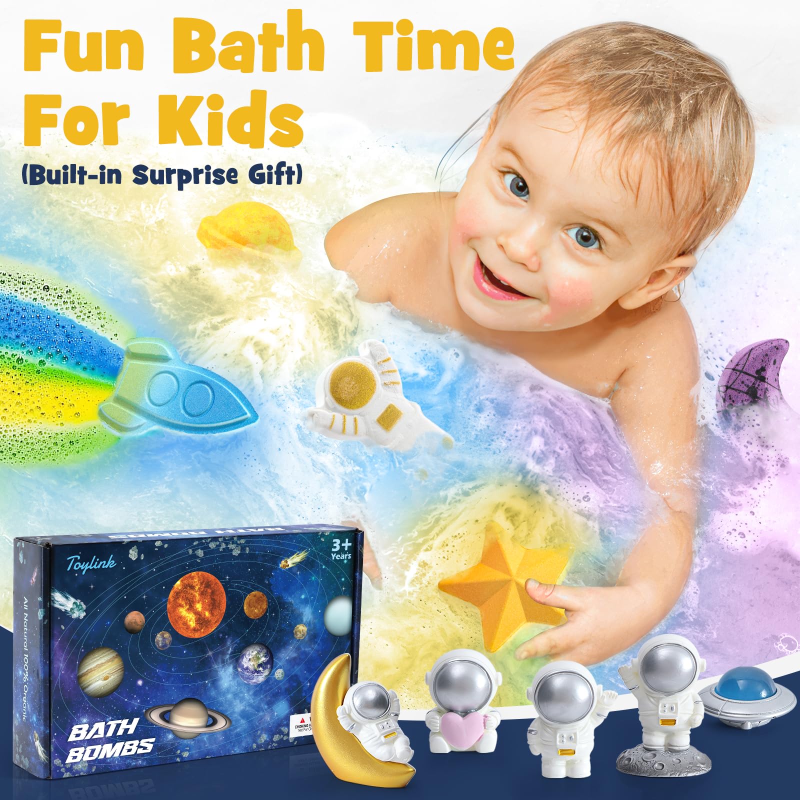 Toylink kids enjoy safe, mess-friendly bath time with bubble fizz and toys.