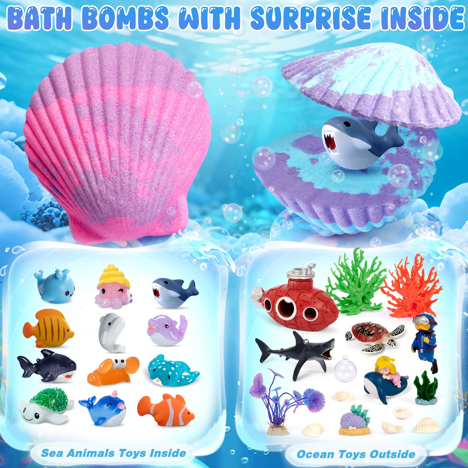 Toylink Ocean Bath Bombs shell design close-up shows colorful fizz.