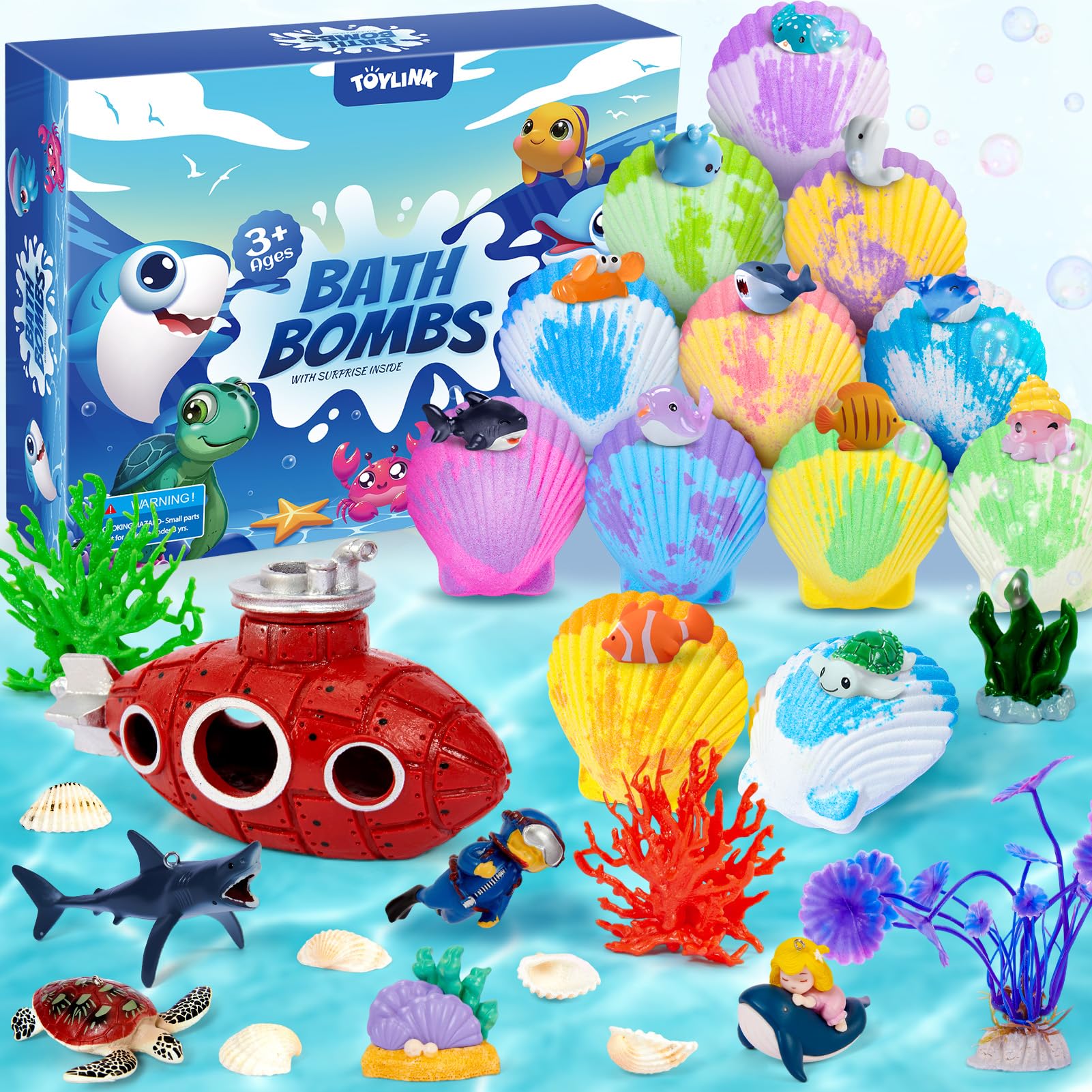 Toylink Ocean Bath Bombs with toy inside reveal a playful bath-time surprise.