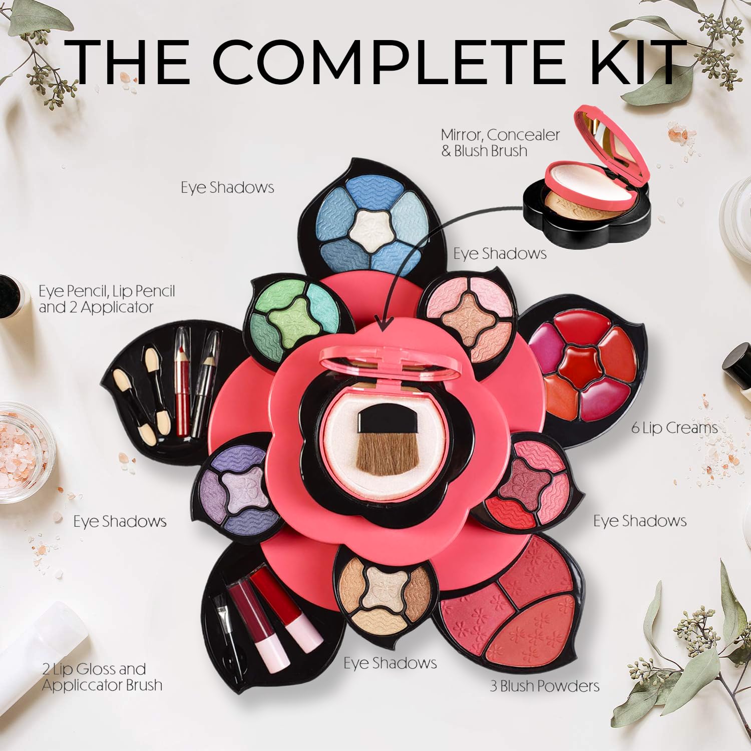 Toysical makeup kit teens petal-expansion design opens to reveal layered color options