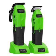 TPOB Play Barber Clippers green oil reservoir highlights long-lasting lubrication