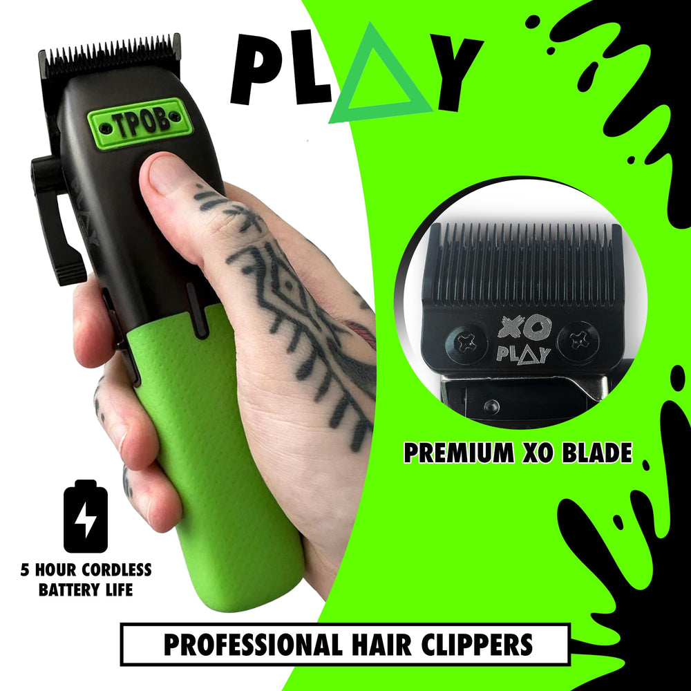 TPOB Play blade close-up highlights oil reservoir for smoother, consistent cuts.