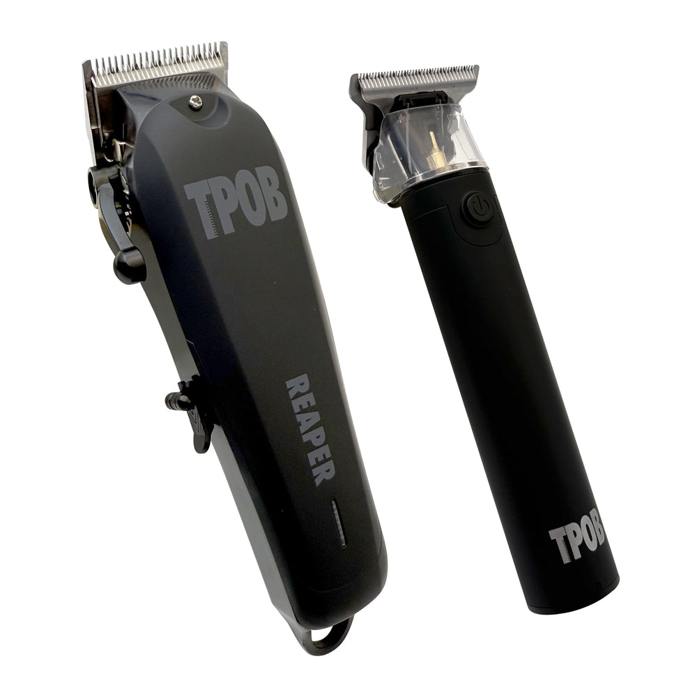 TPOB Slime 2 Ghost Black clipper with six guards for customizable length.