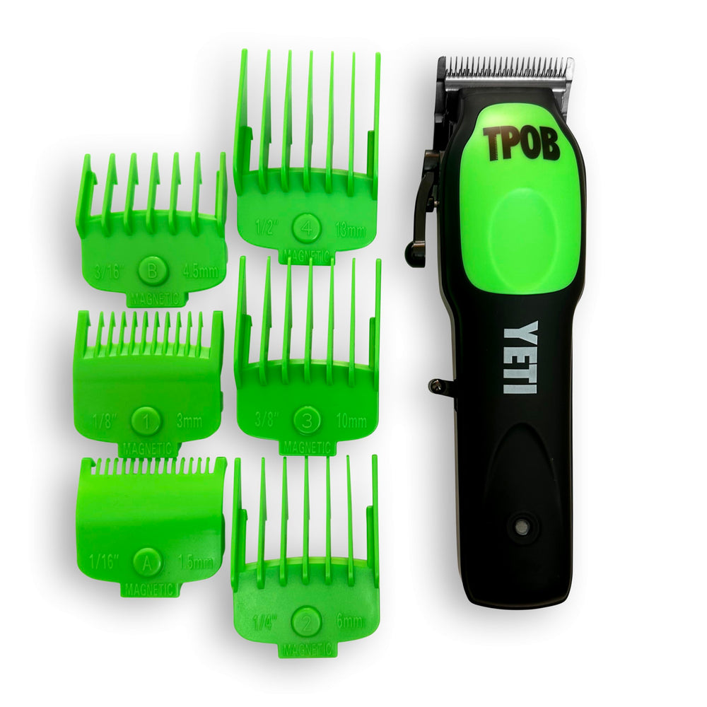 TPOB YETI six slime green magnetic guards provide quick length changes and secure fit.