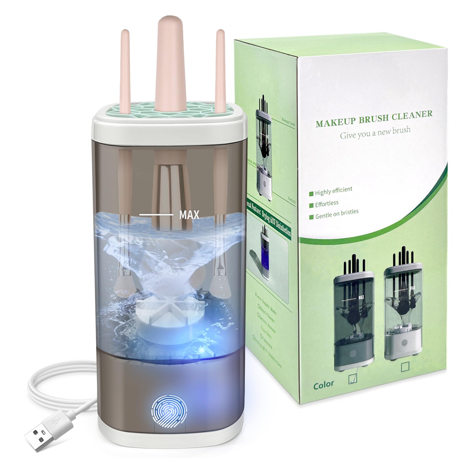 Tpsofy front-view electric makeup-brush cleaner shows portable design for on-the-go sanitizing.
