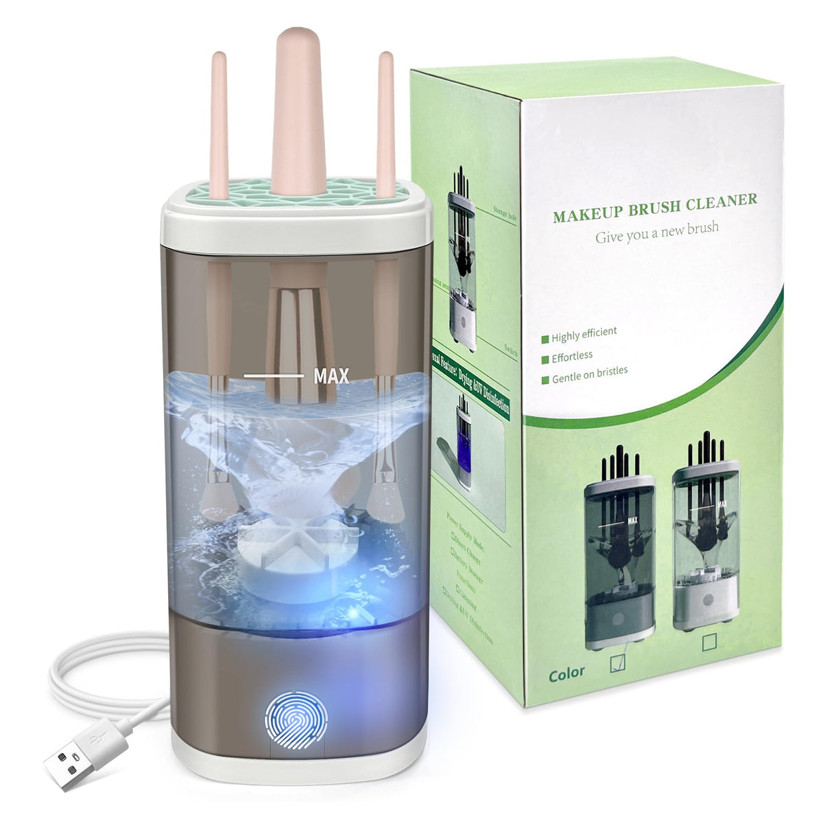 Tpsofy front-view electric makeup-brush cleaner shows portable design for on-the-go sanitizing.