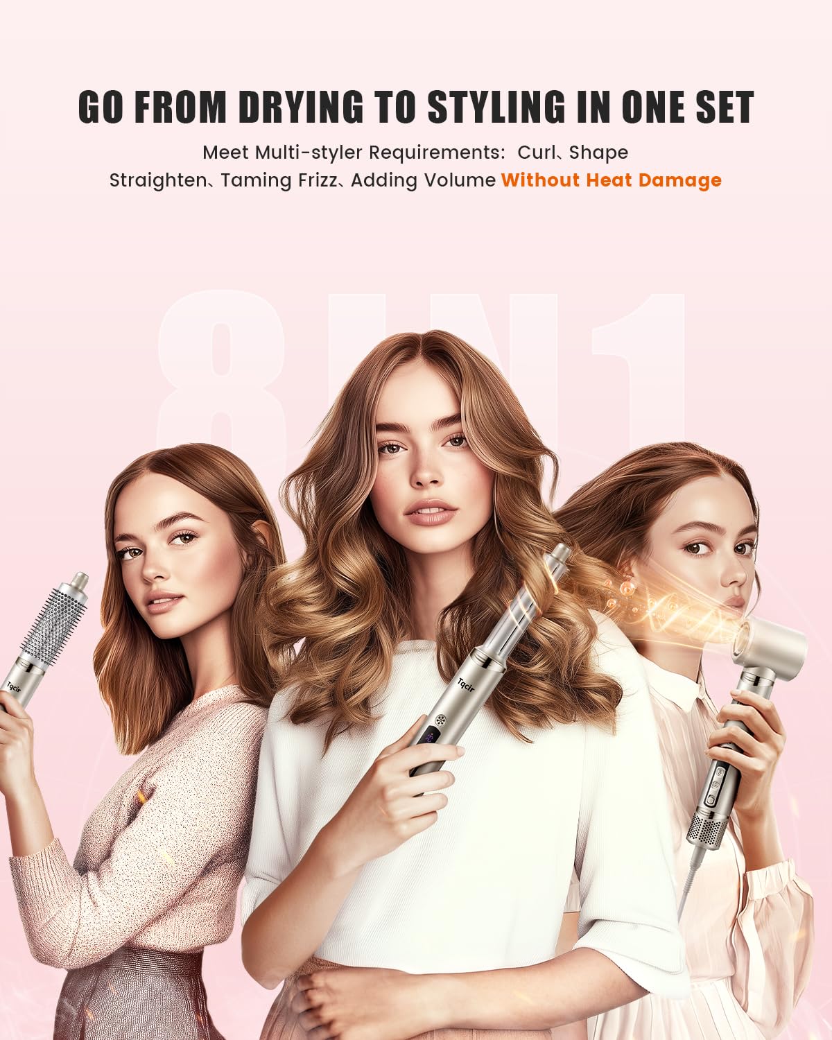 Tqcir 8-in-1 hot air styler auto-wrap curlers in use for effortless curls.