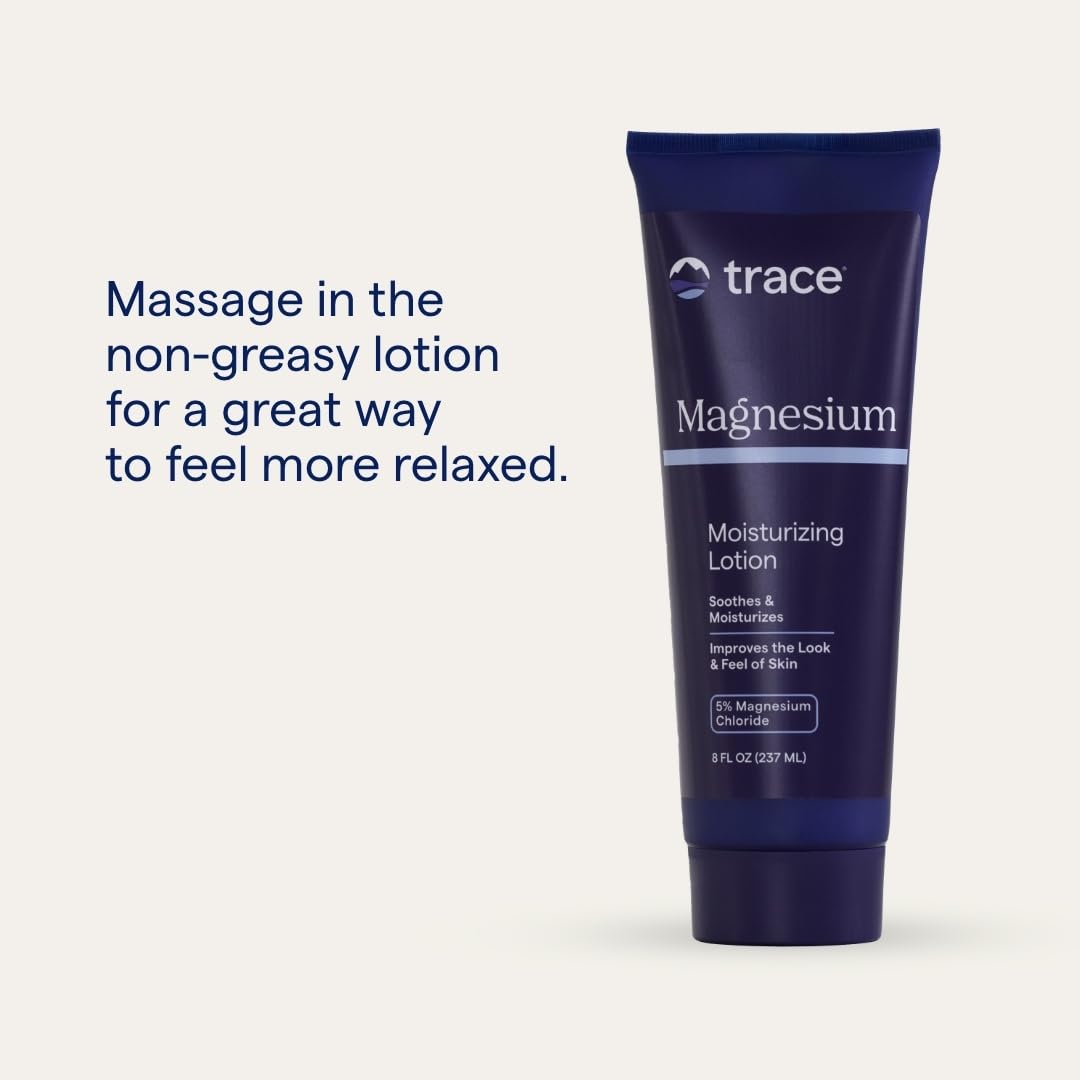 Trace Minerals Magnesium Moisturizing Lotion unscented label confirms fragrance-free hydration.