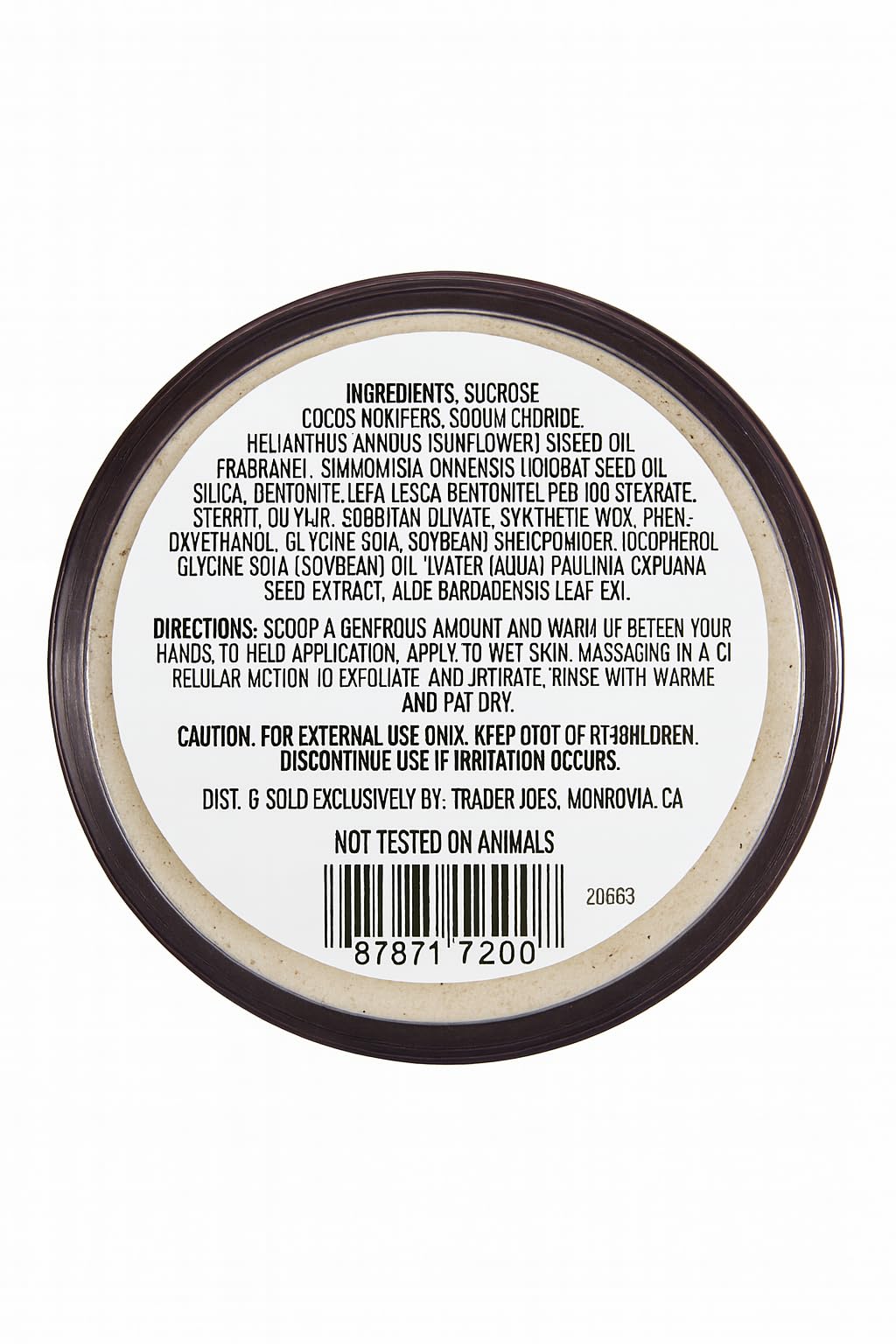 Close-up of sugar crystals in Trader Joe's Brazil Nut Body Scrub for textured exfoliation.