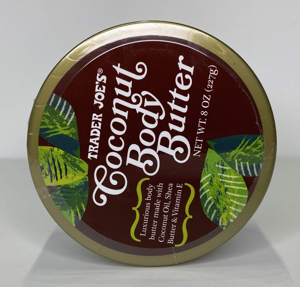 Trader Joe's Coconut Body Butter closeup highlighting rich, hydrating cream.